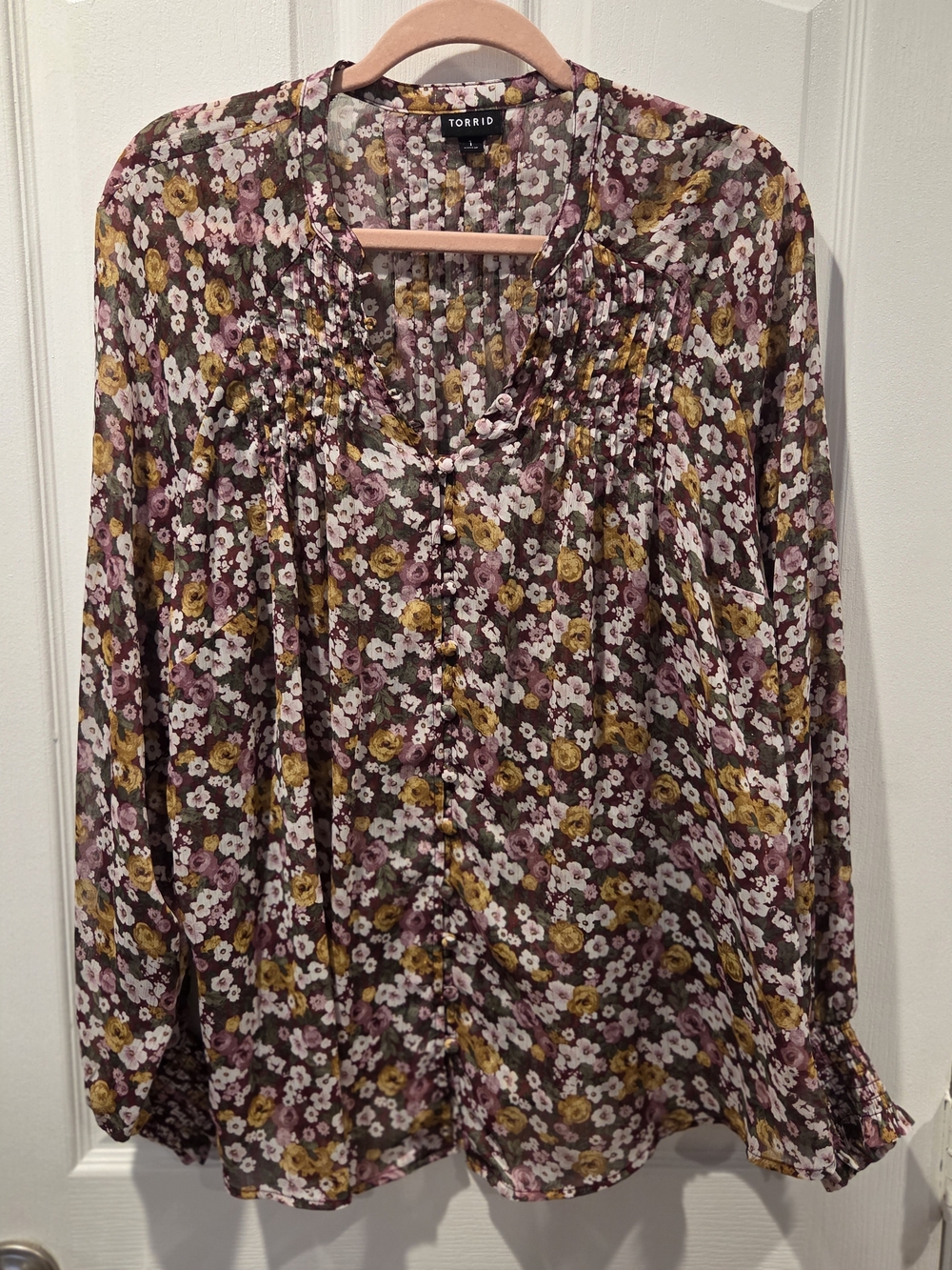 torrid Purple and Mustard Floral Button-Front Blouse